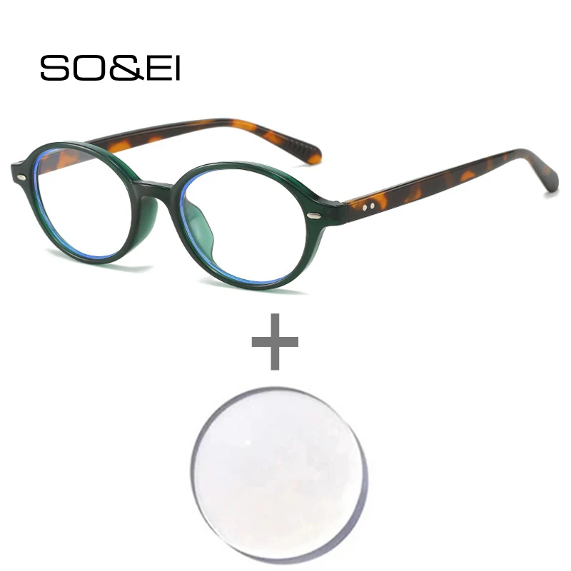 

SO&EI Fashion Small Oval Punk Women Prescription Glasses Retro Rivets Men Optical Lens with Recipe Myopia/Hyperopia/Progressive