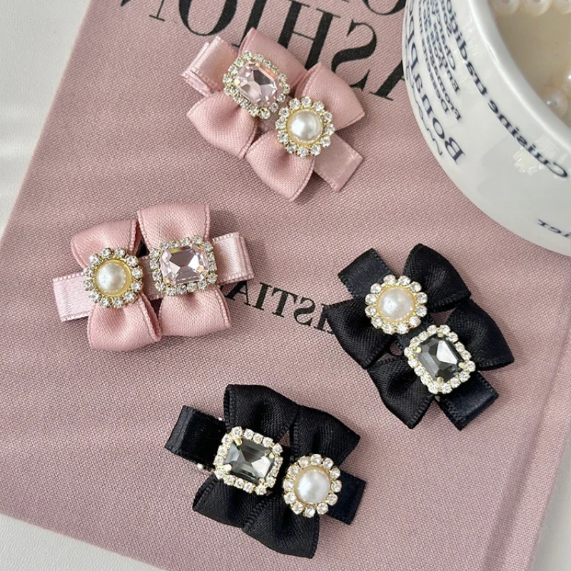 

Korean Elegant Rhinestone Pearl Bow Barrette - Luxury Side Bangs Hair Clip for Women's Chic Hair Accessories