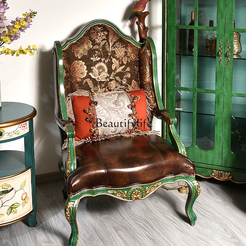 Cadeira de sofá único americano, entrada de madeira maciça, sala de estar, varanda, cadeira tigre