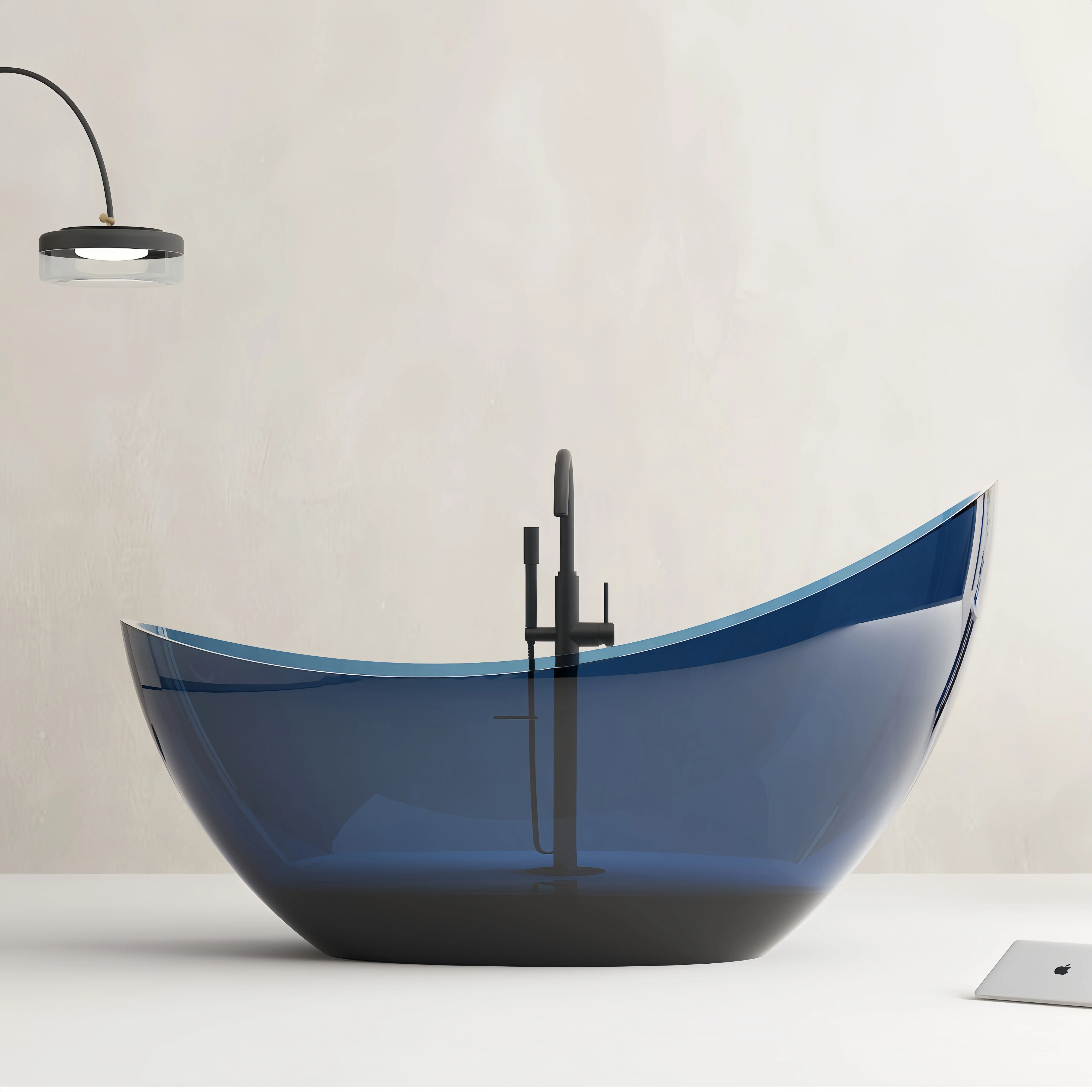 

%* Transparent Resin Freestanding Bathtub Luxury Modern Soaking Tub Eclipse Shape Drainer Bathroom