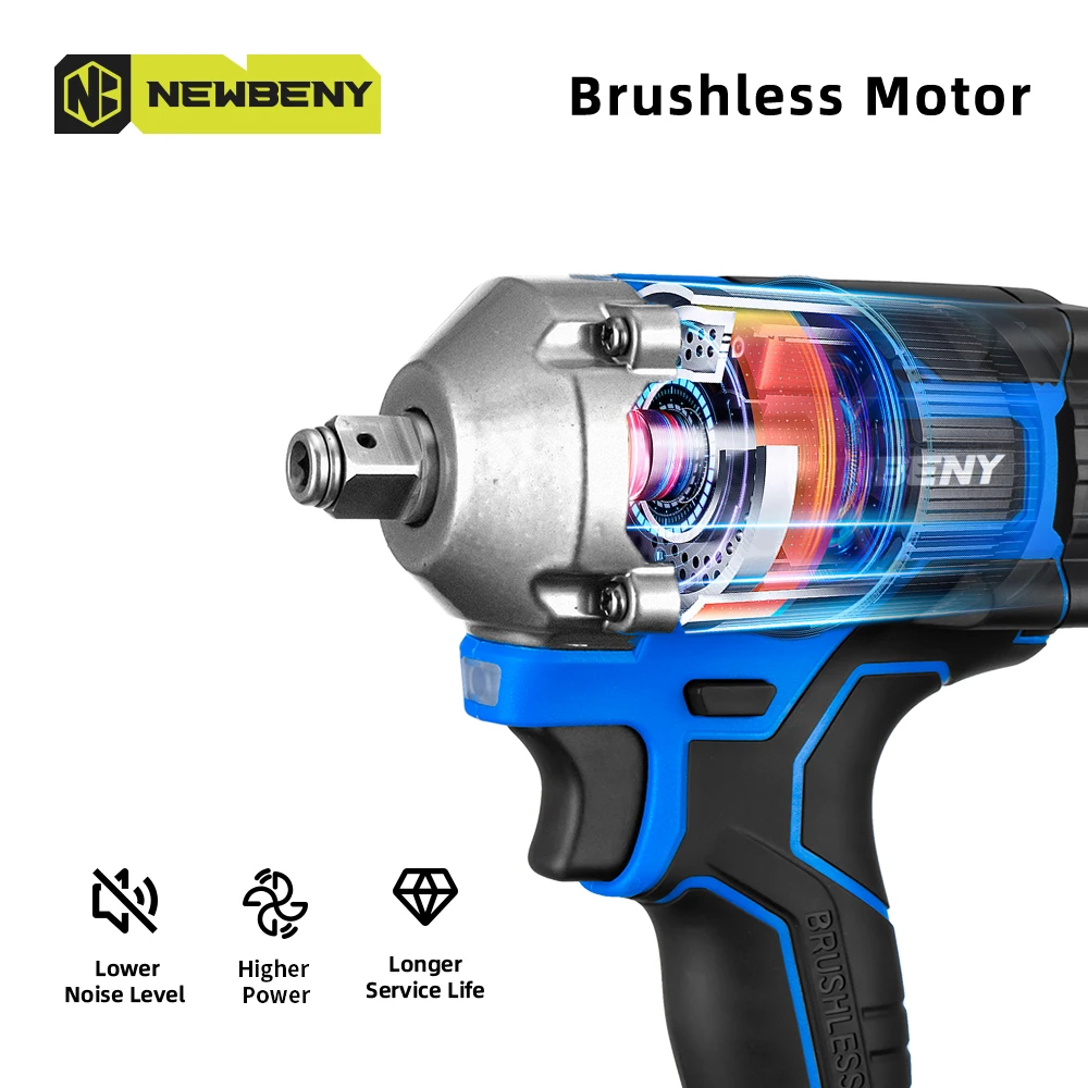 Newbeny 1000n.m chave de impacto elétrica sem escova 1/2 polegada 3 engrenagens sem fio eficiente ferramenta elétrica reparo carro para makita 18v