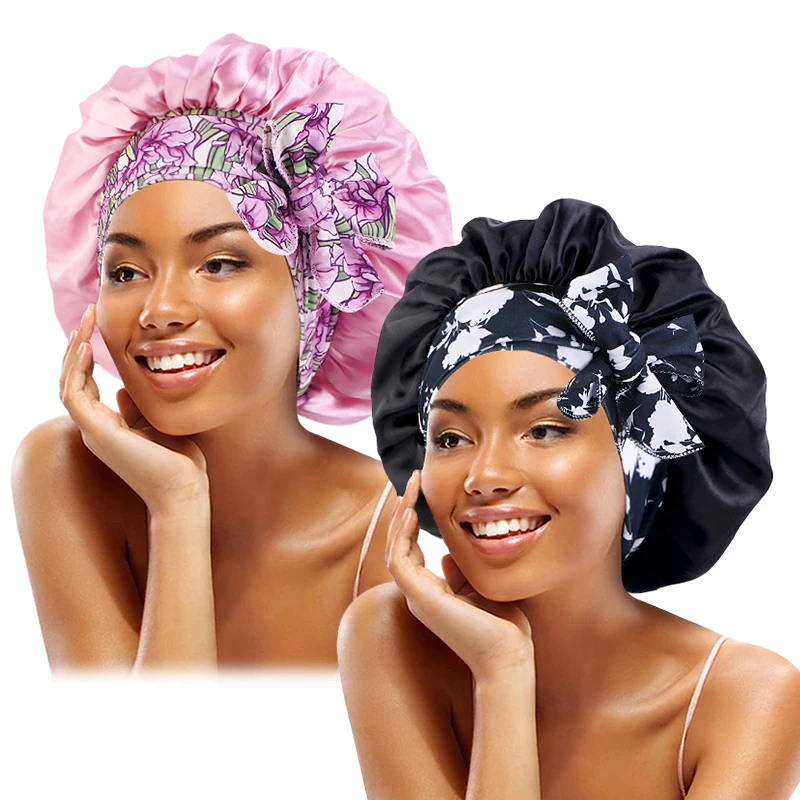 Damen-Satin-Mütze mit Schnürung und breiten Stretch-Krawatten, Band, langer Schwanz, Satin, Cheveux Nuit, seidige Schlaf-Nachtmütze, Mützen – Detail 17