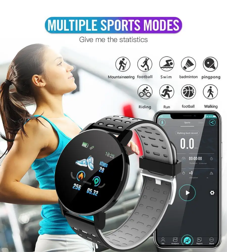 Smart Bracelet Blood Pressure Waterproof Sport Round Smartwatch Smart Clock Fitness Tracker For Android Ios