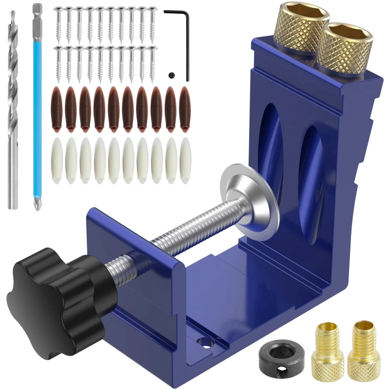 

47Pcs 15 Degree Angle Pocket Hole Jig Kit Adjustable Drill Guide Punch Locator Positioner Woodworking Tool