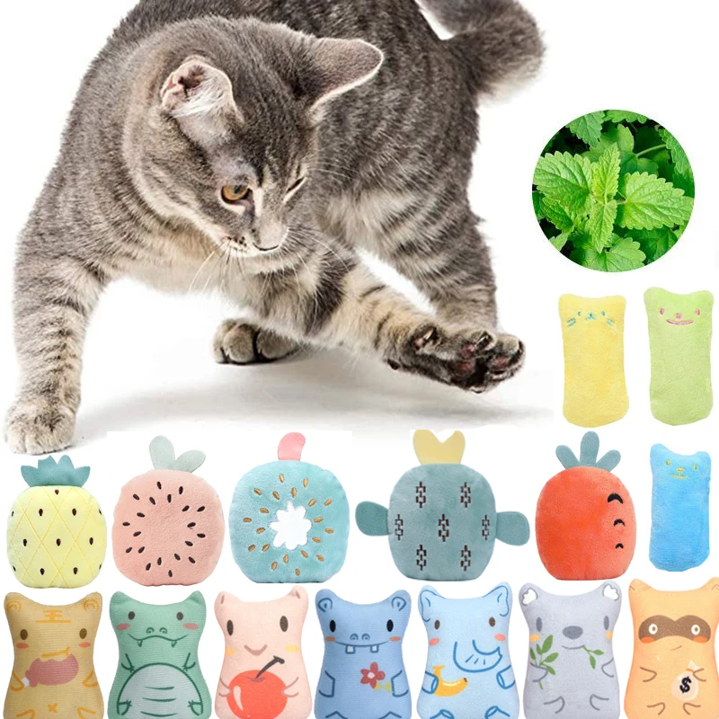 Catnip Toys Funny Interactive Plush Teeth Grinding Cat Toy Kitten Chewing Vocal Toy Claws Thumb Bite Cat Mint Pets Accessories