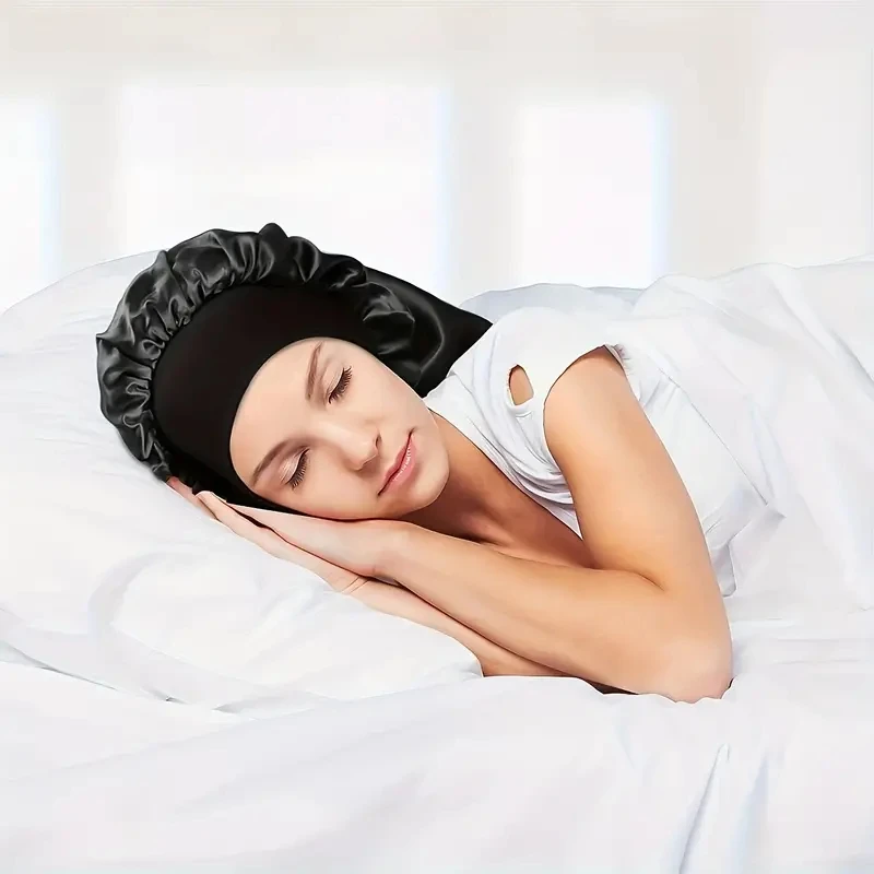 Elastic Wide Edge Long Satin Bonnet Hat Sleeping Hats Wrap Loose Night Cap Hair Care Bonnet for Women Men Unisex Cap Bonnet