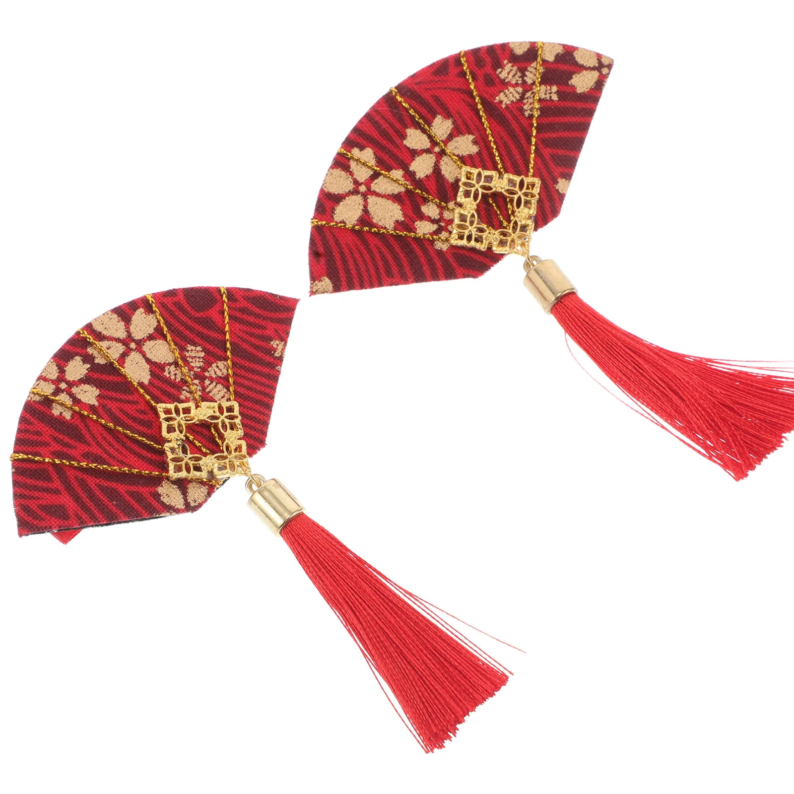 

2Pcs Red New Year Hair Clips Japanese Style Fan Tassel Hair Accessories Kids Hanfu Costume Hairpins Chinese New Year Girl Clip