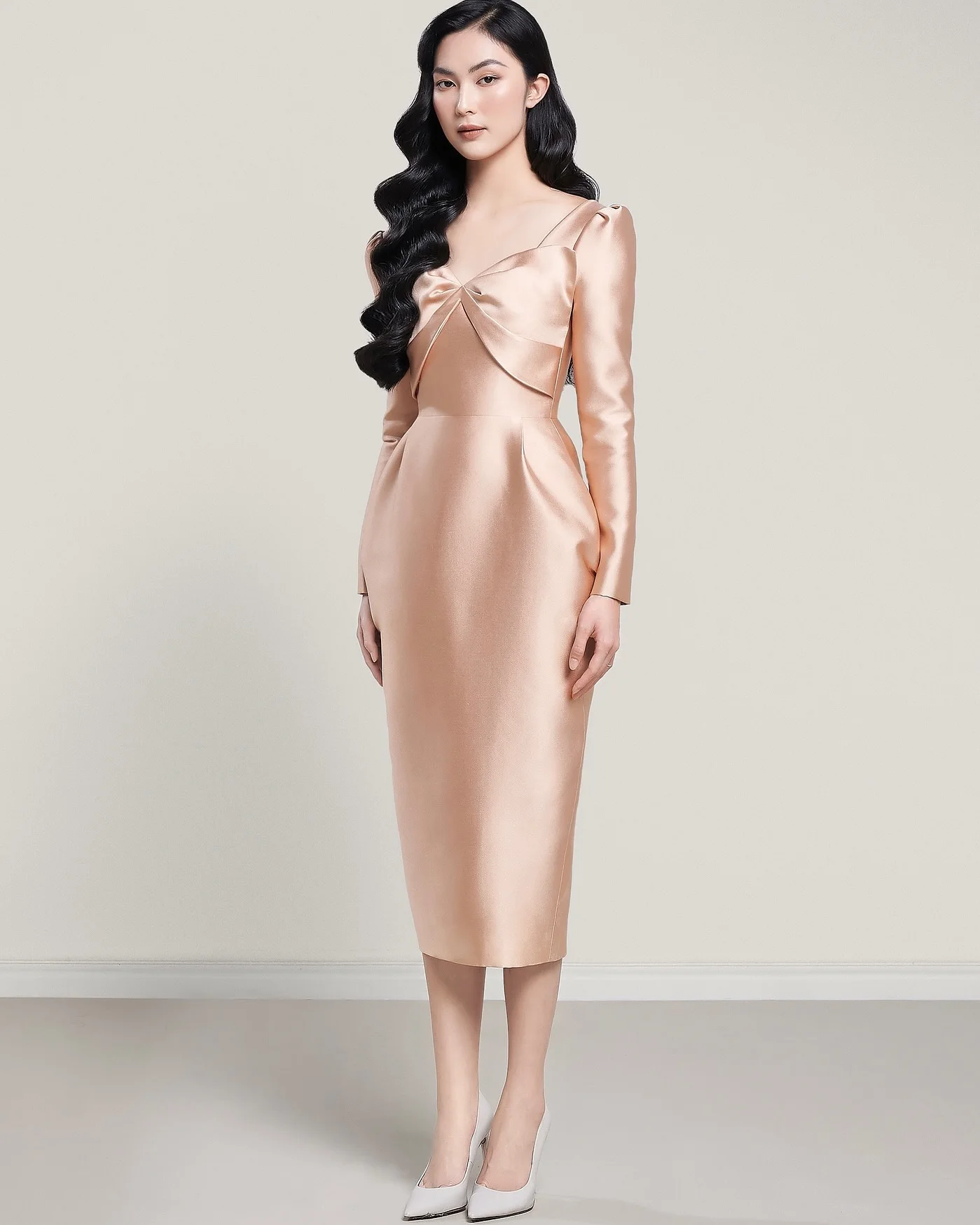 Customized Graceful V-Neck Evening Dress Delicate Long Sleeves Celebrity Gowns Temperament Straight Special Occasion Gowns