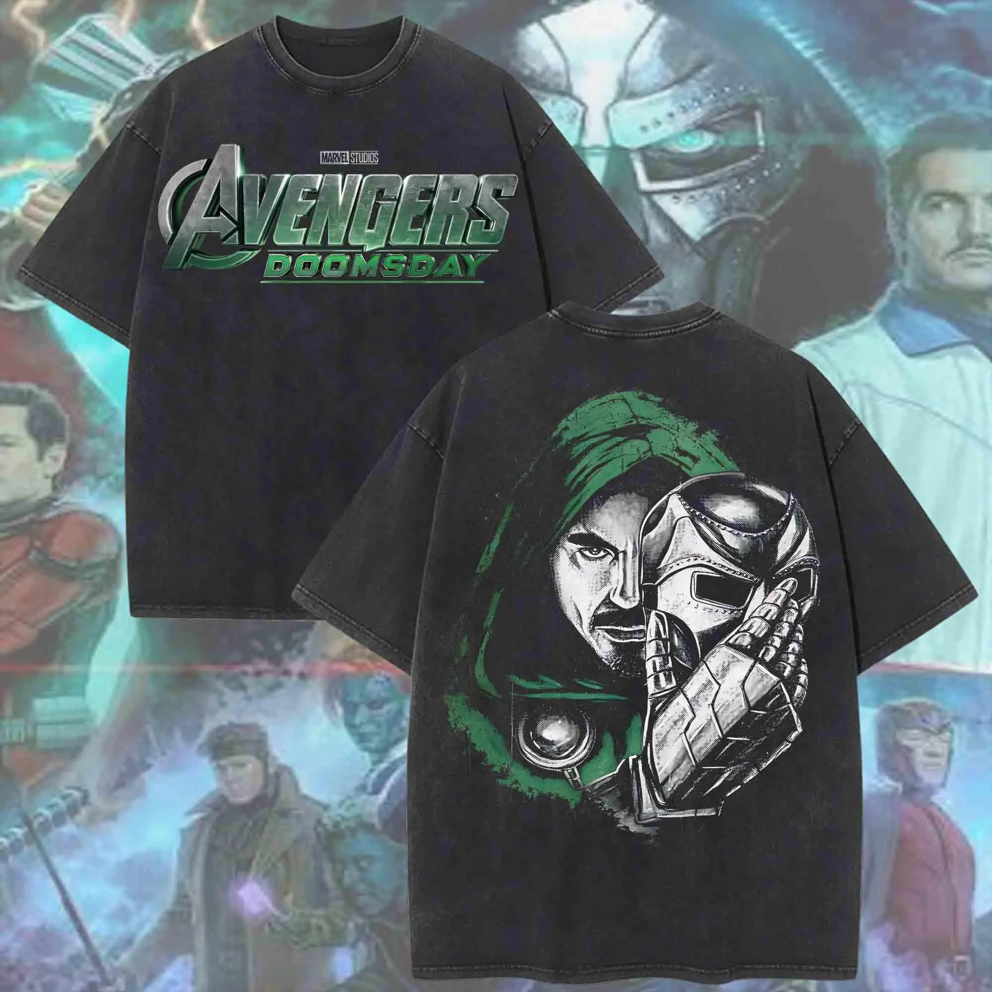 2-sided Doctor Doom Portrait Wash Shirt Secret Wars Comic Tee Classic Villain Graphic Casual MCU Fan Gift Top
