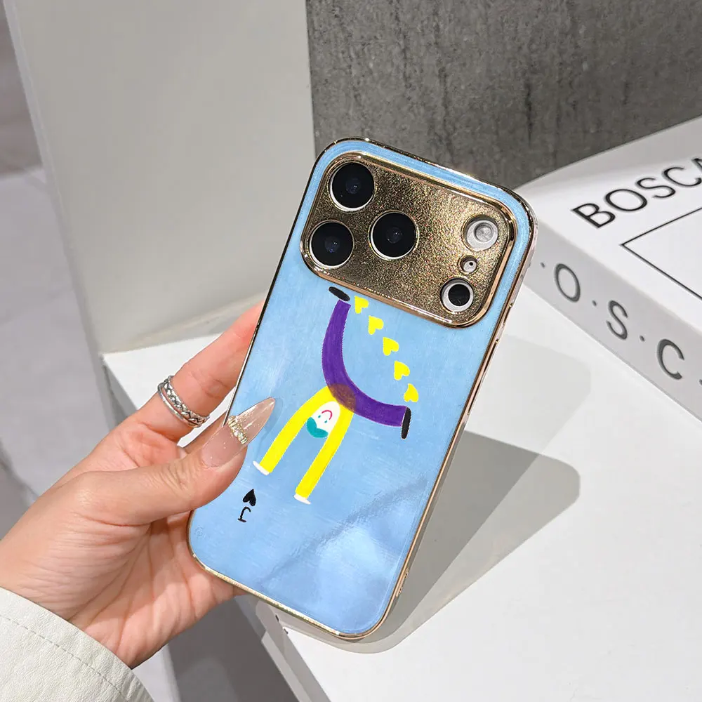 Funda Horizon para iPhone 17 16 15 14 13 12 11 Pro Max 16E, Carcasa de Vidrio Electrochapado en Oro, Diseño Acrobat Jack