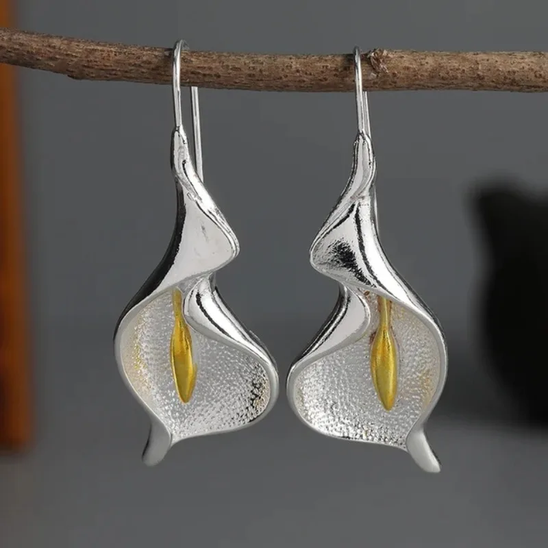 Exquisite Blooming Flower Hook Earrings Simple Accessories Gold Silver Color Plant Dangle Earrings for Women Jewelry