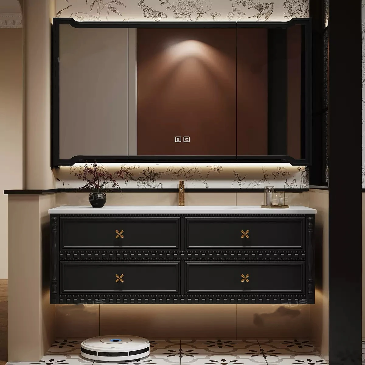 Whole-House Custom Modern Bathroom Cabinet Panel Storage Furniture Bathroom Vanity Cabinet With Sink