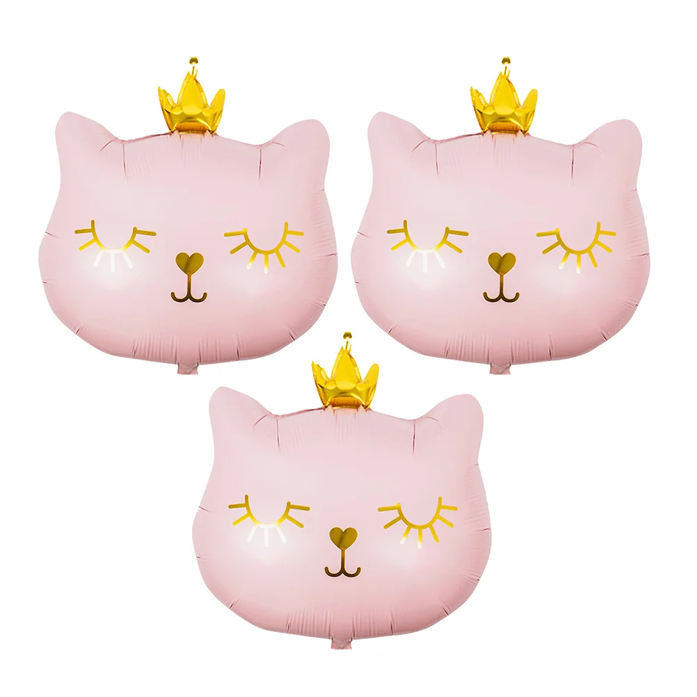 

3Pcs Crown Balloons Aluminum Foil Cat Birthday Balloons Pink Cartoon Cats Birthday Party Decorations Supplies Kitten naments