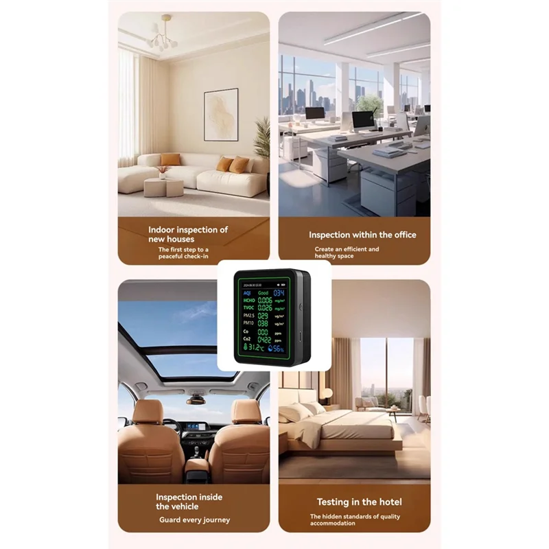 

ABPR-Air Quality Detector 12 In 1 Air Quality Tester Temperature/Humidity /Time/CO/CO2/Curve/TVOC/AQI/PM2.5/PM10