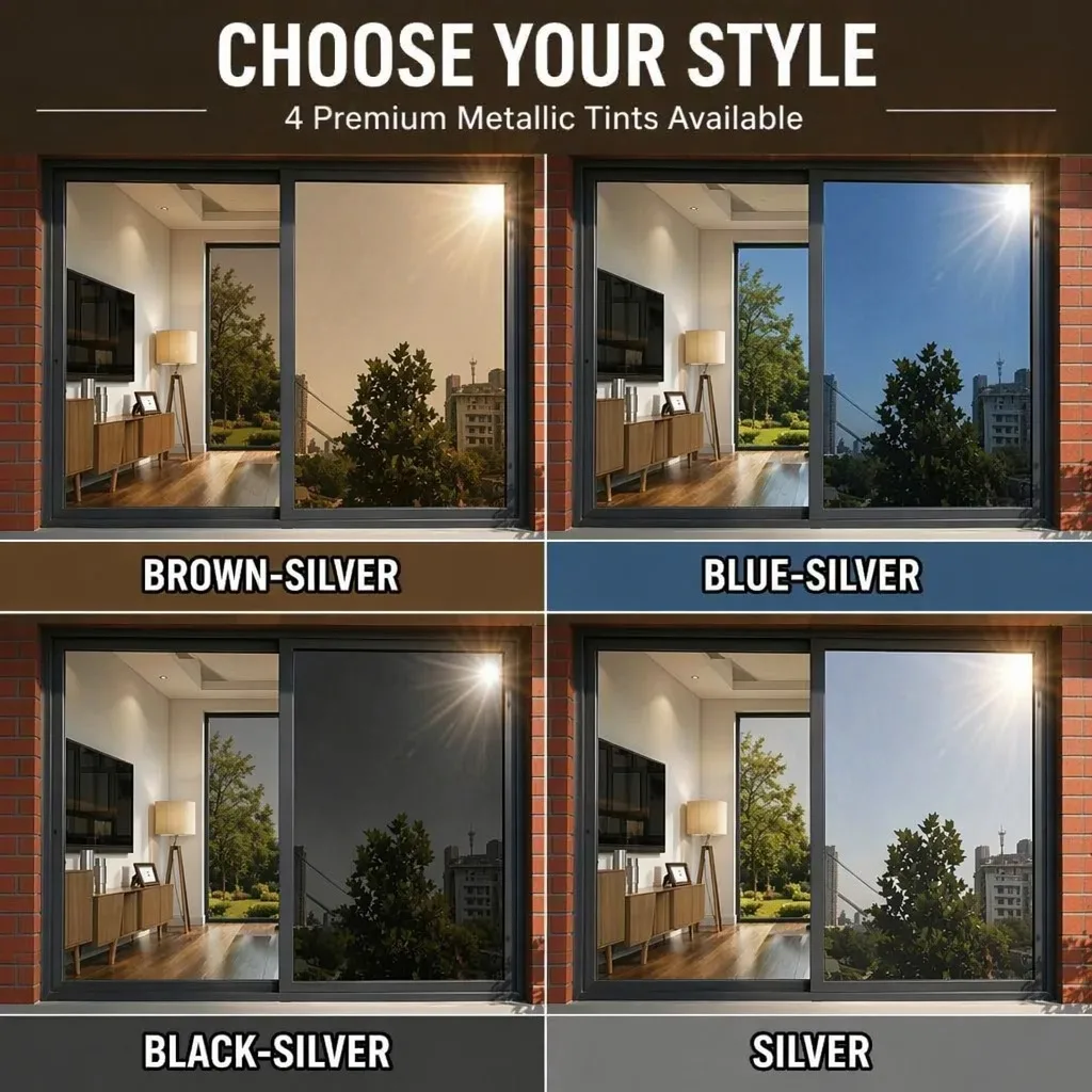 Frosted Silver Mirror Privacy Window Film One Way UV Protection Light Block Heat Control Static Cling for Sunroom Glass