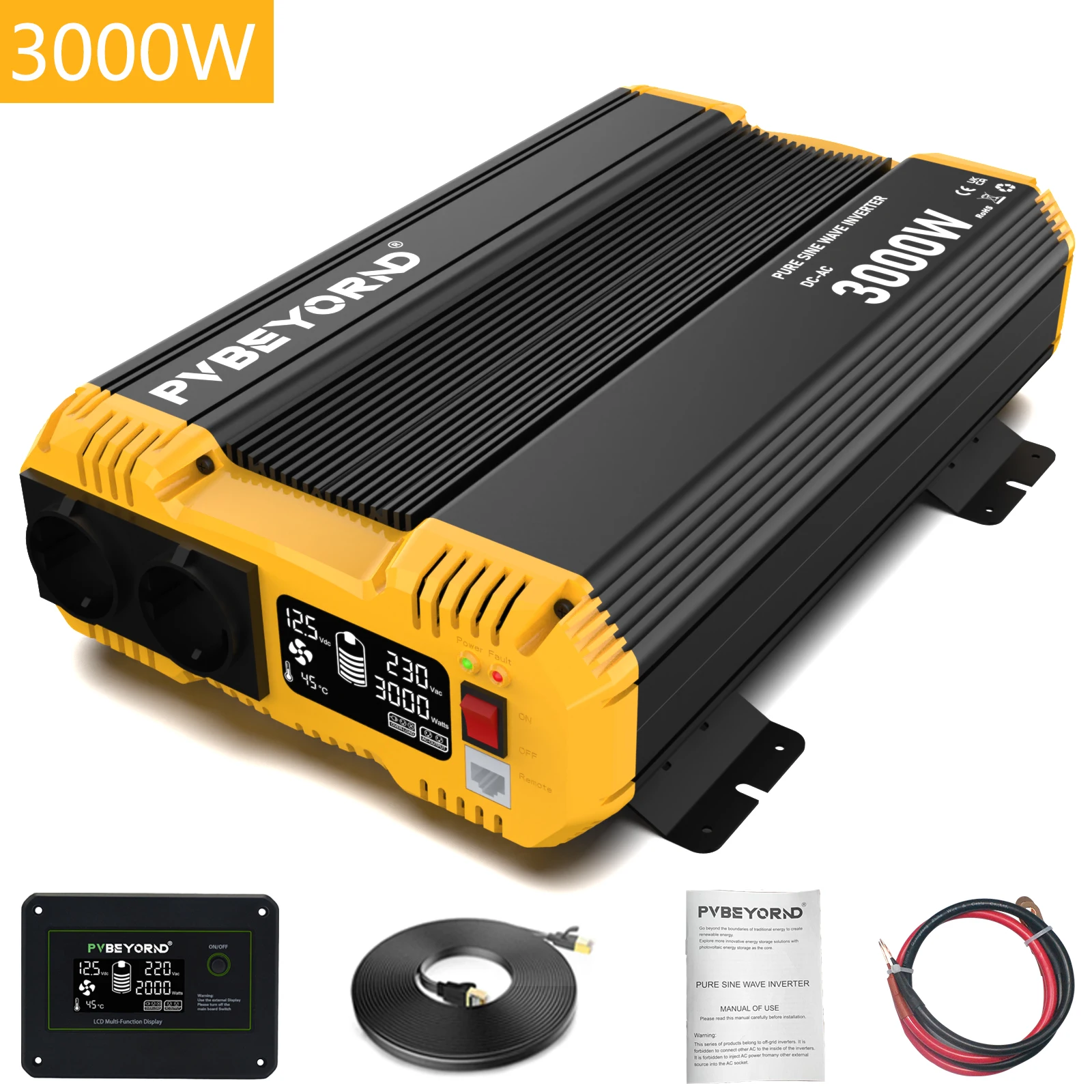 PVBEYORND 7000W Zuivere Sinusomvormer DC 12V 24V 48V Naar AC 230V Sinusomvormer Thuis Camping En RV Continu Vermogen 3500W
