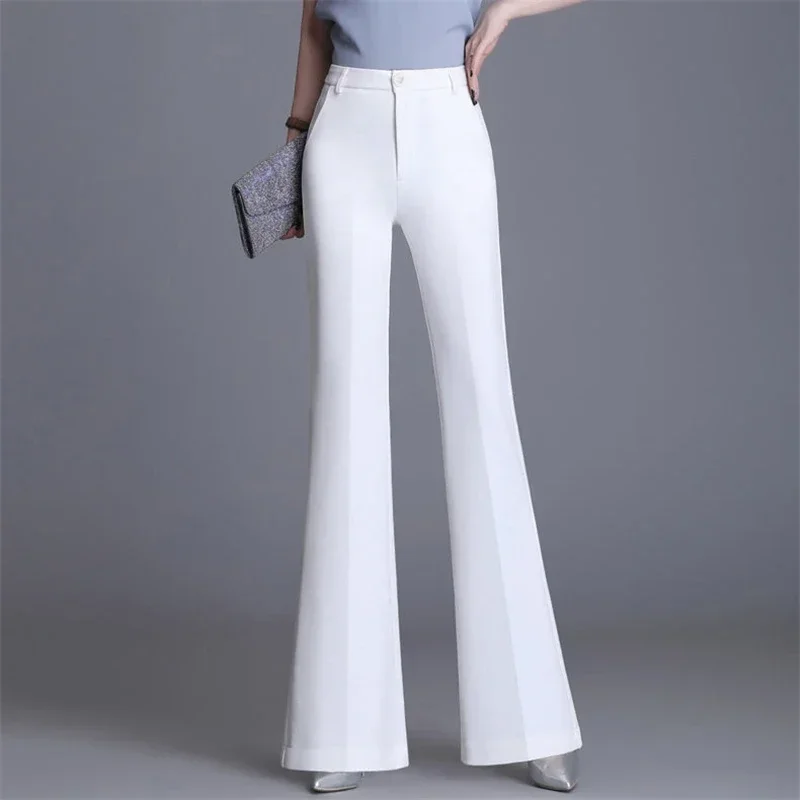 Classic Slim White Flare Pants for Women Summer Thin Bell Bottom Pantalones High Waist Office Lady Suit Trousers Breathable N240