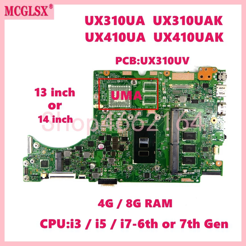 마더보드, UX310UV i3/i5/i7 CPU 메인 보드, 아수스 UX310U UX310UA UX3000U RX310U UX310UQ/UQK UX410U RX410U UX410UA/UAK UX410UQK