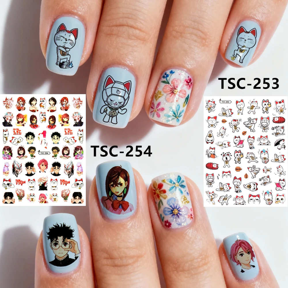 最新の TSC-252-253 かわいい猫ネイルステッカー: あなたのスタイルを華やかに演出する 3D ネイルアートステッカー デカールテンプレート DIY ネイルツールデコレーション