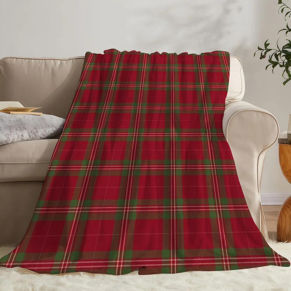 Red and Green Christmas Plaid Blanket Soft Warm And Thick Perfect For Bedroom Living Room Bed Sofa Camping Picnic Office Gift