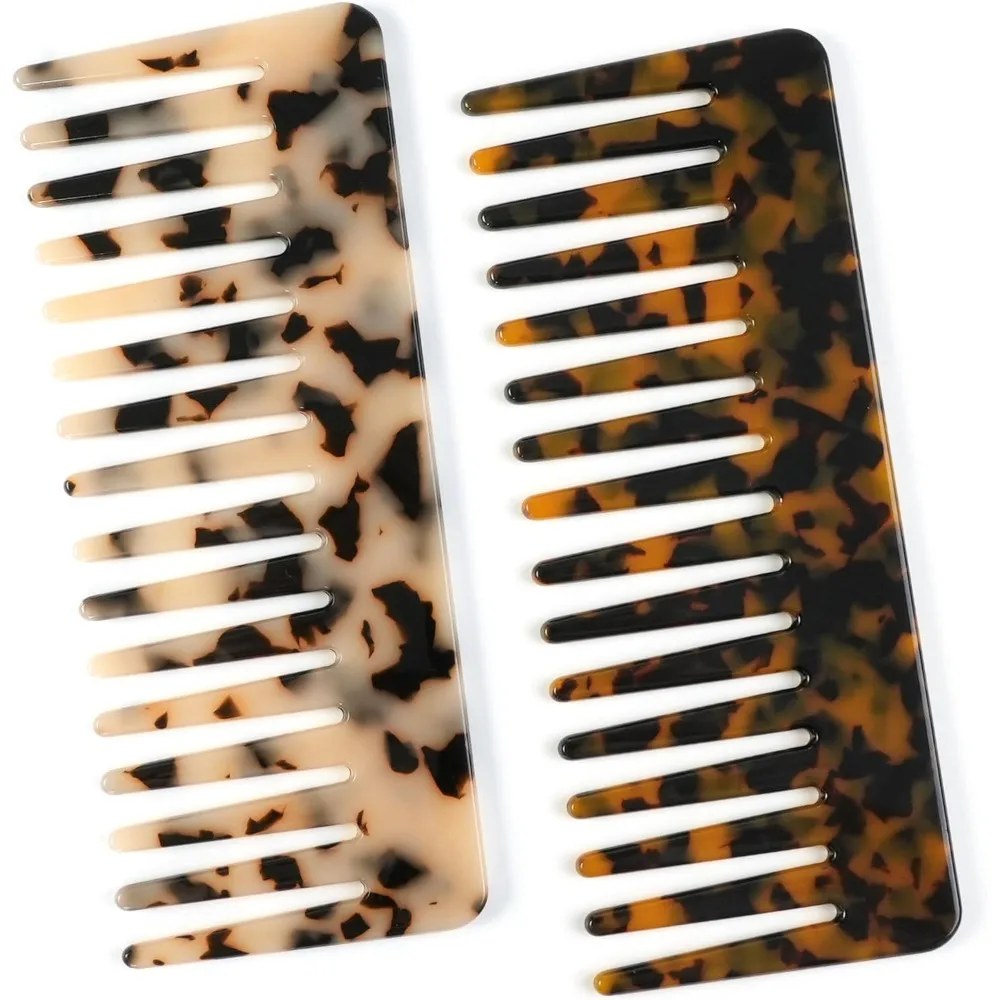2Pcs Acetate Wide Tooth Comb Large Detangling Hairbrush Anti-static for Wet Dry Curly Thick Hair Salon Tortoise Ivory