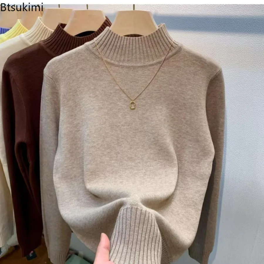 

Осень-зима, шикарные нижние свитера, женская мода, пуловер с воротником, свободные вязаные джемперы с длинными рукавами, мягкий теплый женский топ