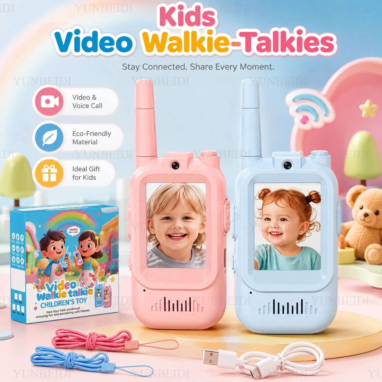 2 talkies-walkies vidéo HD pour enfants, 2 styles, interphone, chargement USB, jouets d'intérieur et d'extérieur, cadeaux d'anniversaire pour garçons et filles de 3 ans et plus