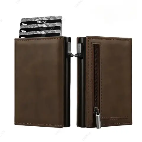 Rfid Wallet Credit Card Holder Luxury Business ID Holder Card Slim Pop Up Metal Minimalist Purse Smart Money Bags with Zipper