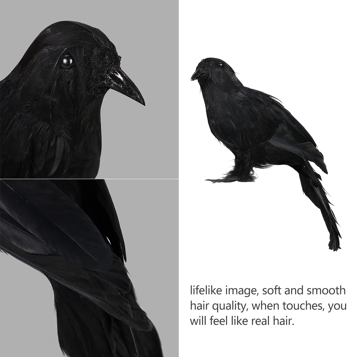 OULII Artificial Crow Prop Decor For Halloween Display Crow Prop Bird Prop Artificial Bird