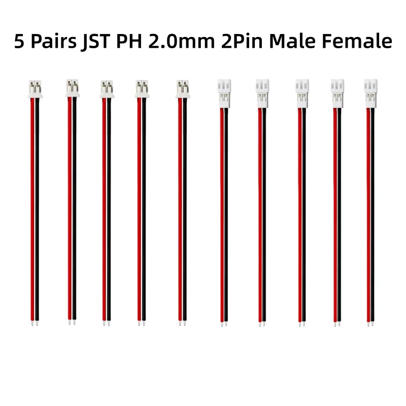5/10 Paar PH 2.0 2-Pin JST Kabelverbinder, 2,0mm Abstand, JST 2P Micro Stecker und Buchse, DIY Elektrischer Kabeladapter 10CM