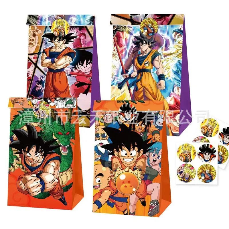 Spot 12/24 Uds Set Dragon Ball Son Goku Vegeta Vegetto figuras bolsa de papel para dulces bolsa de regalo dibujos animados niños bolsa para envolver regalos de cumpleaños