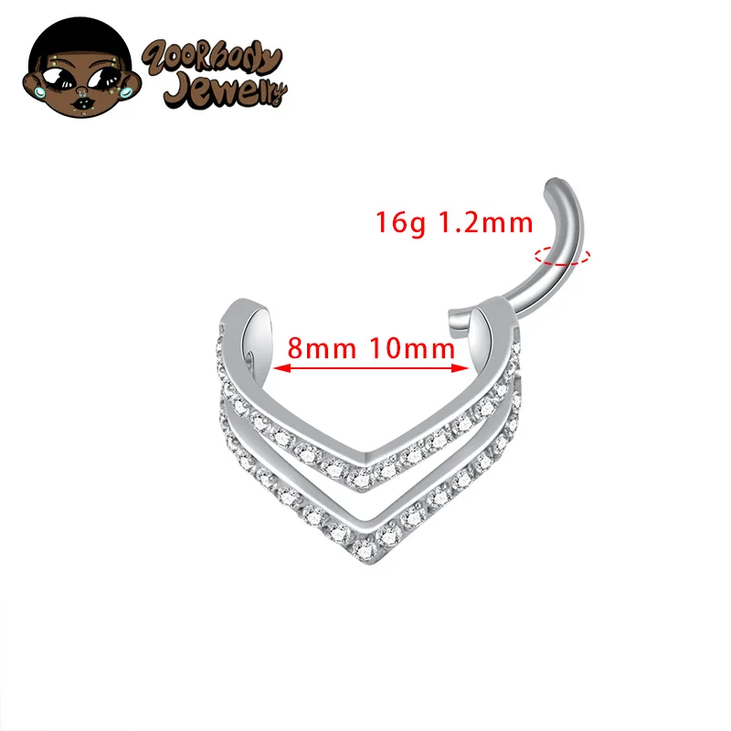 ASTM F136 Titan mit CZ-Tropfen-Ausschnitt Helix Conch Piercing Klappbare Segment-Ohrringe Knorpelringe Rook Septum Clicker – Detail 2