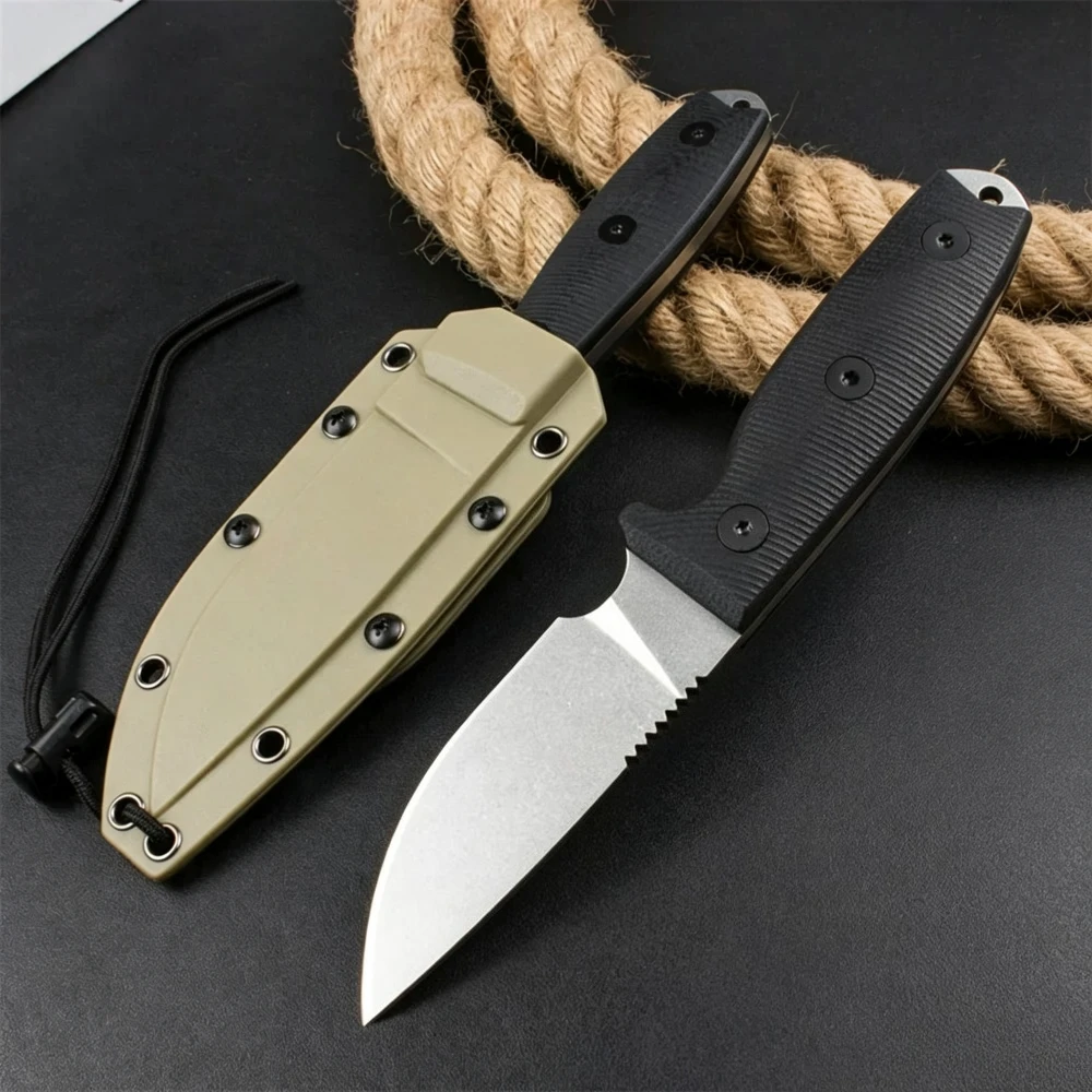 Durable Outdoor Fixed Blade Knife Non-fold Straight Knife Black G10 Handle Camping Hunting Cutting Tool