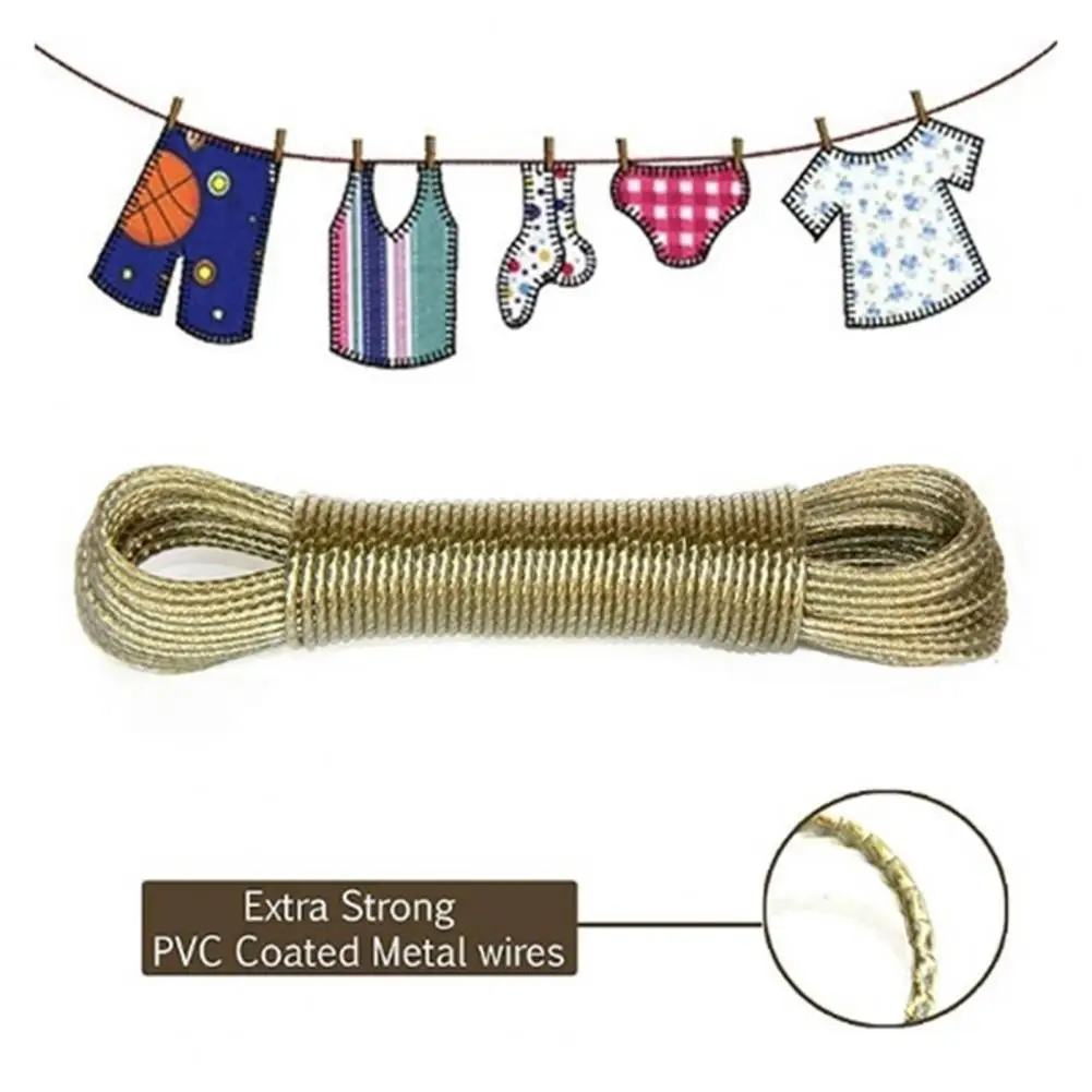 Camping Clothesline Clothes Drying Line 20m Pvc Steel Wire Clothesline Portable Travel Laundry Rope Heavy Duty Indoor for Hiking