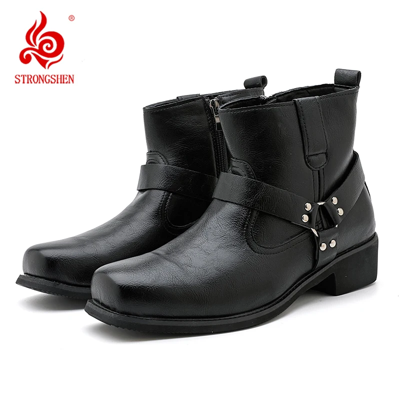 

Ковбойские сапоги до середины икры, мужские модные рабочие ботинки из натуральной кожи с боковой молнией и квадратной головкой, мужская обувь, высокие туфли для верховой езды, размер 38-46