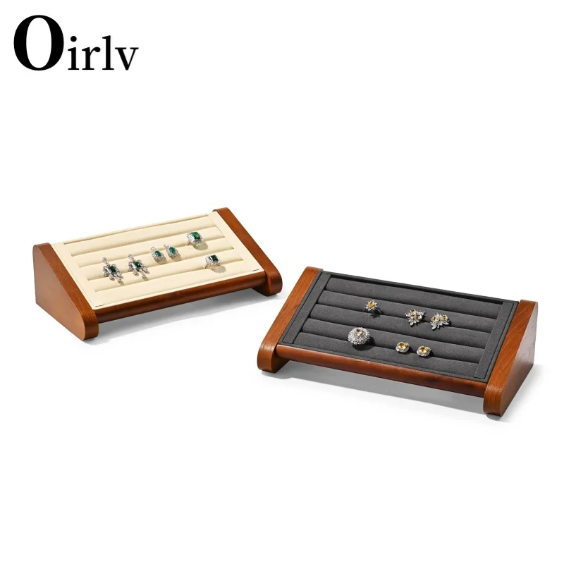 Oirlv Solid Wooden Base Velvet Rings Organizer Holder Jewelry Display Stand Storage Rack Counter Ring Display Stand