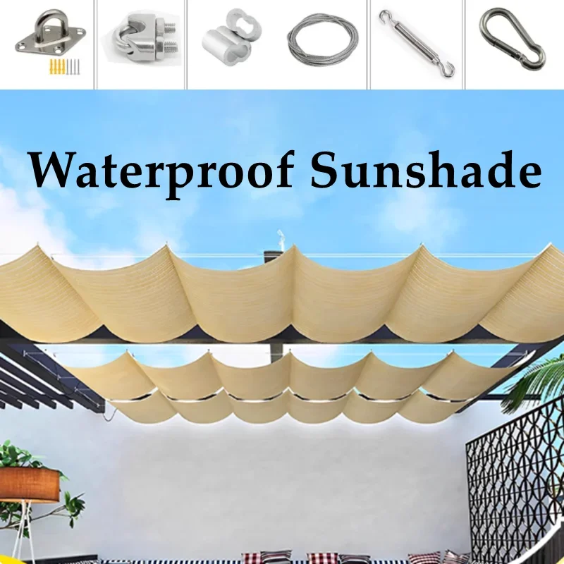 Multifunctional Foldable Sunshade Net Customizable Waterproof Cloth Installed With Steel Wire Ropes More Stable