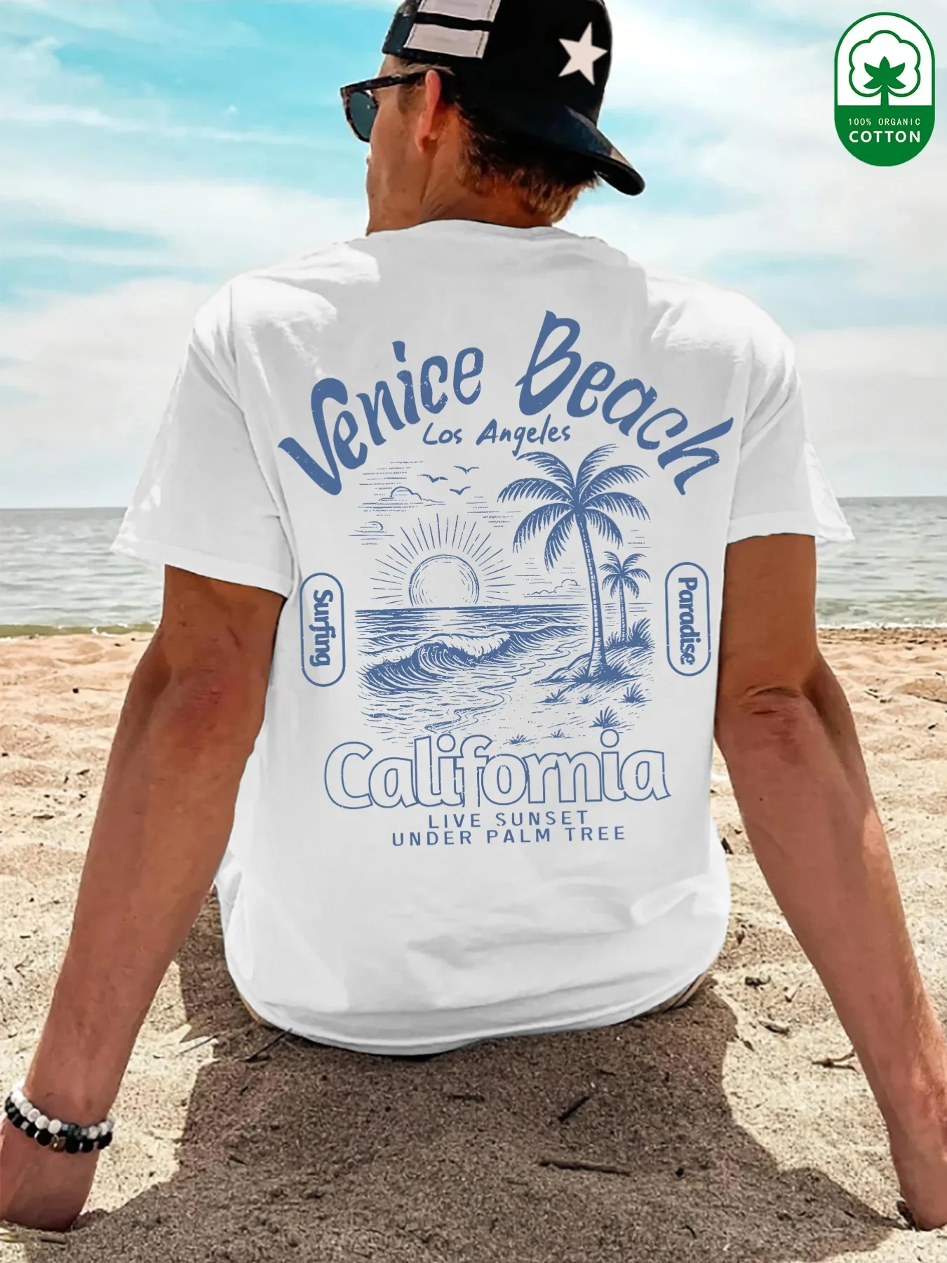 Men Venice Beach T Shirt Vintage California Los Angeles Palm Tree Graphic Print Oversized Streetwear Casual Summer Short Sleeve