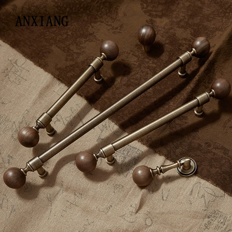 안샹 앤티크 황동 손잡이 호두나무 서랍 옷장 문 캐비닛 주방 브론즈 레트로 볼 핸들