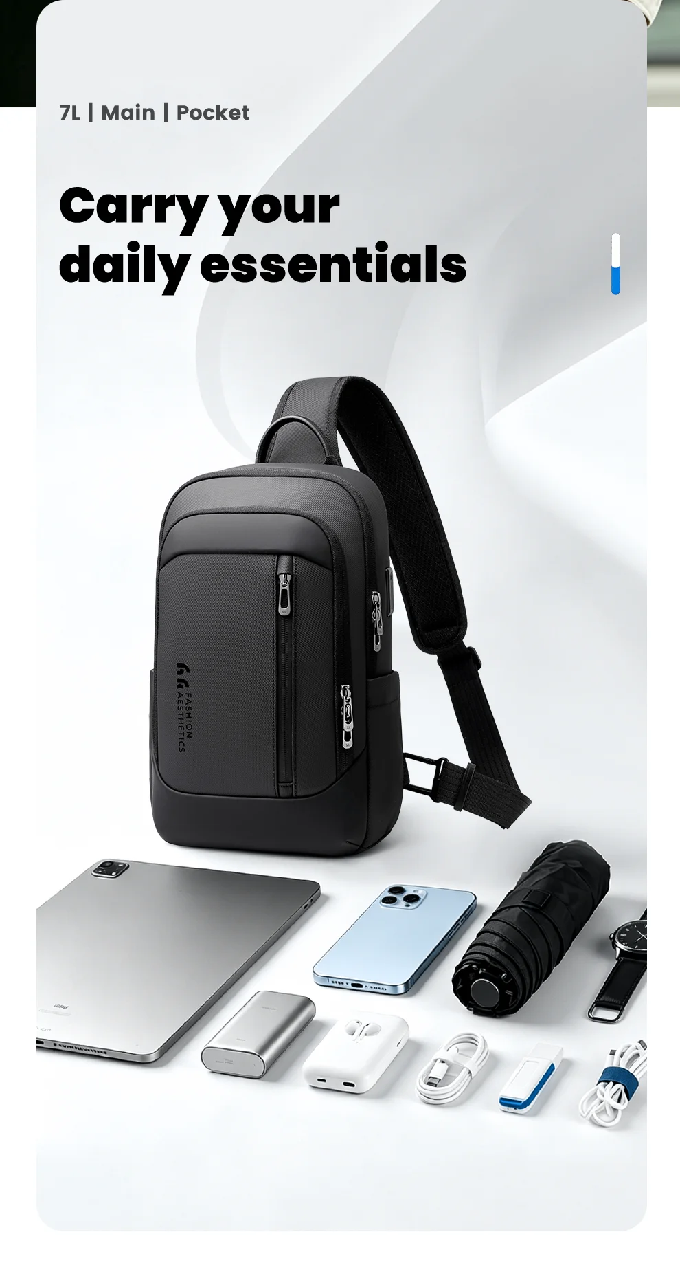 Heroic Knight Multifunction Male Chest Bag With USB Lightweight Leisure Shoulder Bag Business Anti-theft Weekend Commute Daypack