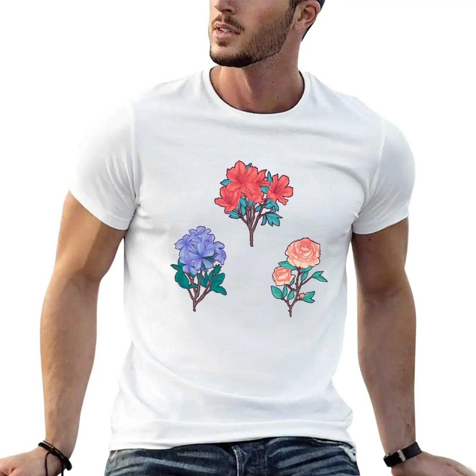 Flowers Sticker Sheet T-Shirt kawaii clothes Short sleeve tee customizeds Short sleeve tee men