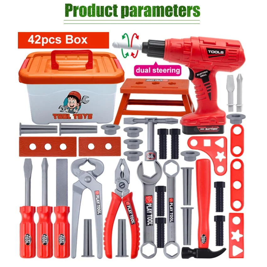 Boîte à outils de perceuse électrique pour enfants, jouets de démontage et d'assemblage électriques, outils de réparation de simulation pour bébé, vis pour enfants, 42 pièces