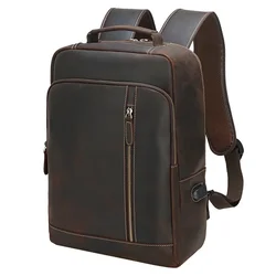 Newsbirds Crazy Horse Leather Backpack Real Cowskin Laptop Bagpack Computer Backpacks For Men Male Daypack Business School Bag