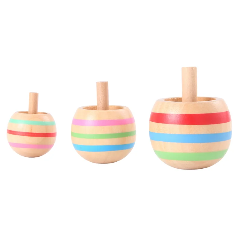 WOWFU-15Pcs Wooden Colorful Spinning Top Kids 3 Sizes For Children Above 3 Years Old