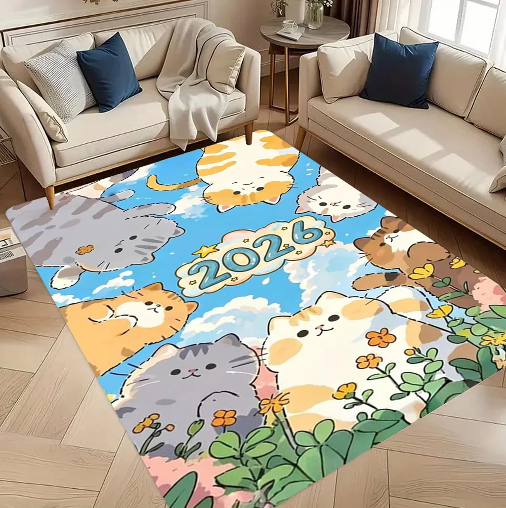 Cute Cartoon Cats Around Sky Printed Carpet living room decor sofa rug bedroom bedside rug  s Play and Reading Area Rug