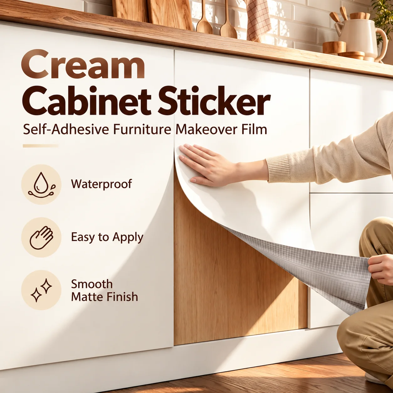 Self Adhesive Matte Cabinet Wallpaper Waterproof Oil Resistant Kitchen Cupboard Door Furniture Renovation Vinyl Wrap 60cm x 1m