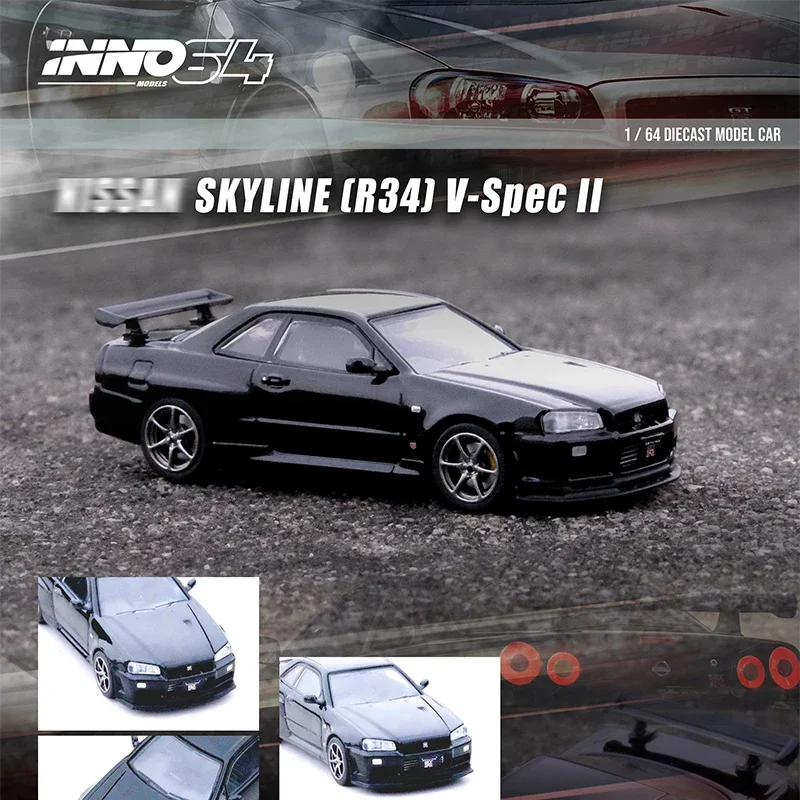 

INNO 1:64 Skyline GTR R34 V SPEC II Black Diecast Diorama Car Model Collection Miniature Toys