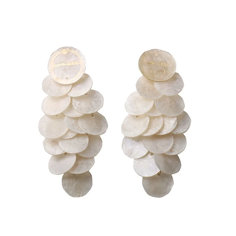 Exaggerated atmosphere shell round earrings long fringe travel seaside photo earrings bride wedding with makeup everything