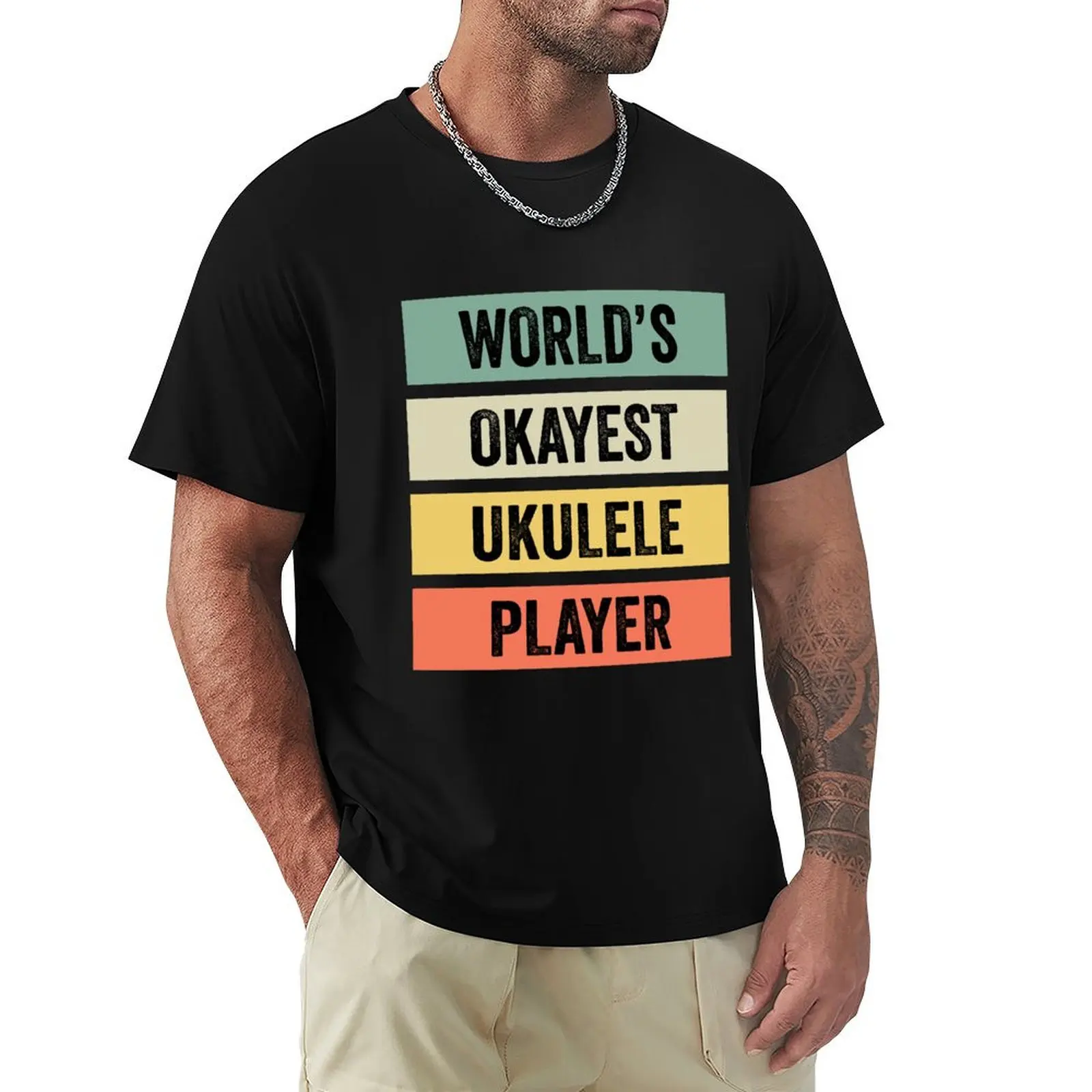 World's Okayest Ukulele Player T-Shirt Gym Exercise Short Sleeve T-Shirt