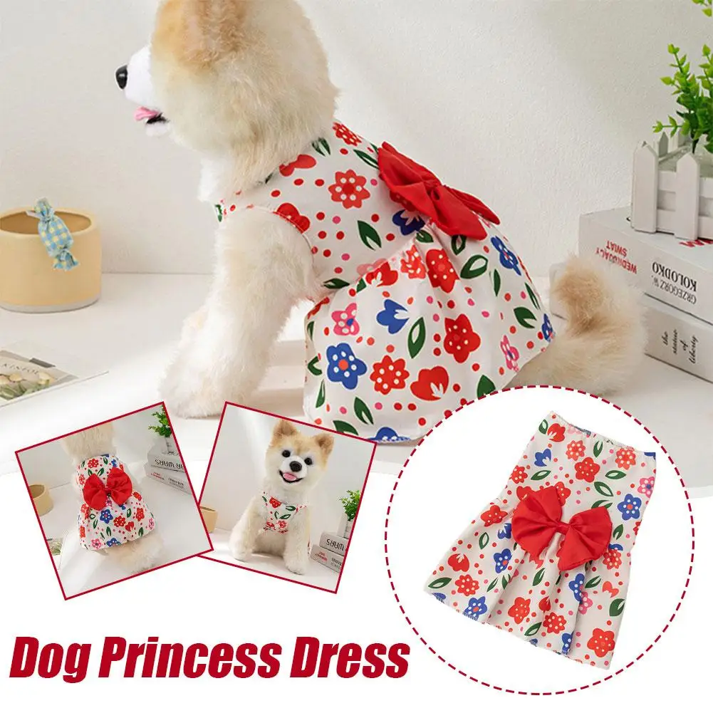 Bloemenprint Jurk Hond Zomer Strik Prinsessenjurk Huidvriendelijke Schattige Kleding Comfortabele Puppy Braceathable Sweet K2a2